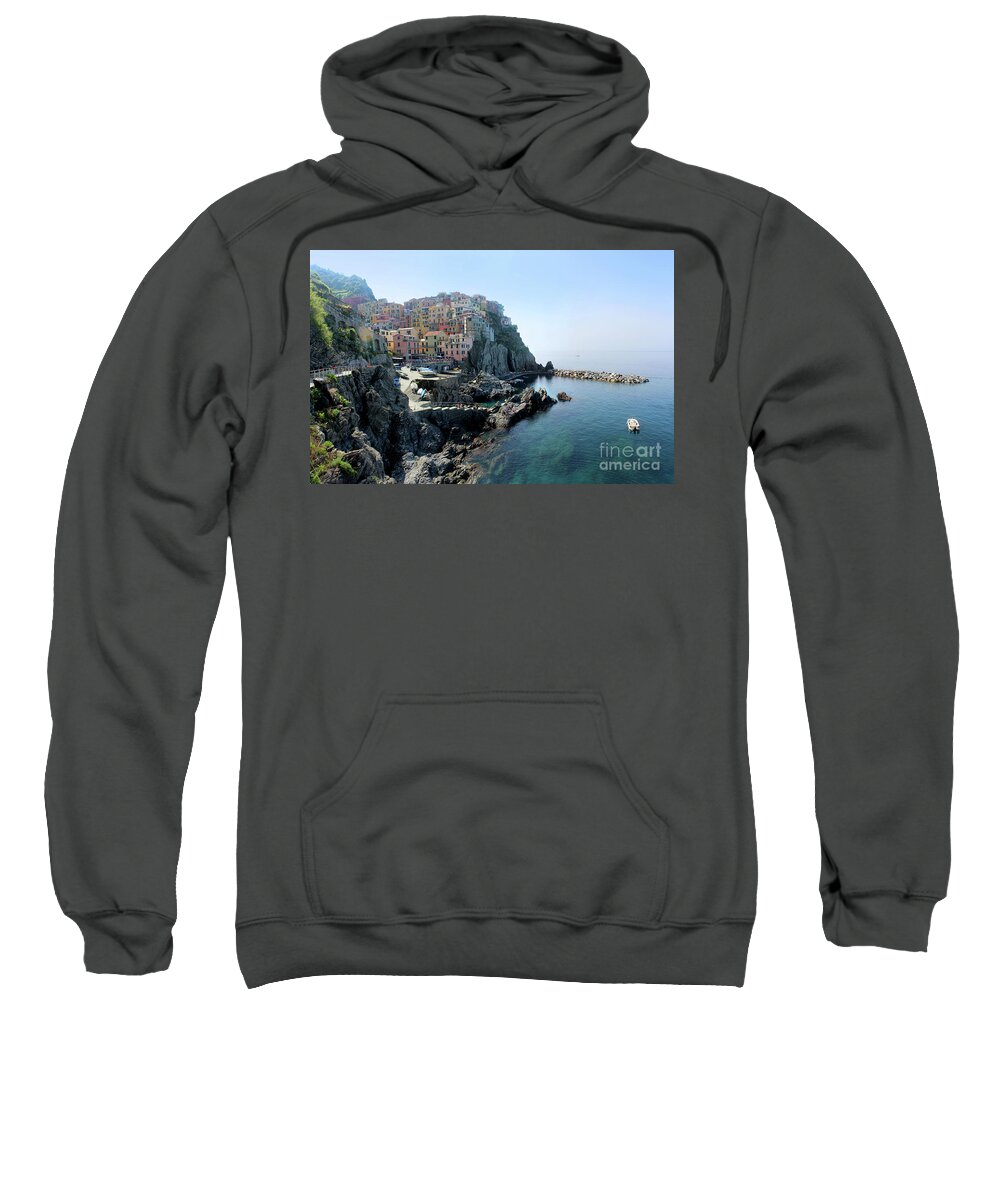 Cinque Terre Sweatshirt featuring the photograph Manarola Italy a historic town on Mediterranean Sea in Cinque Terre by Adam Long
