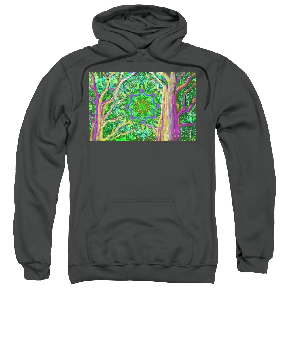 Mandala Sweatshirt featuring the painting Mandala Forest by Hidden Mountain