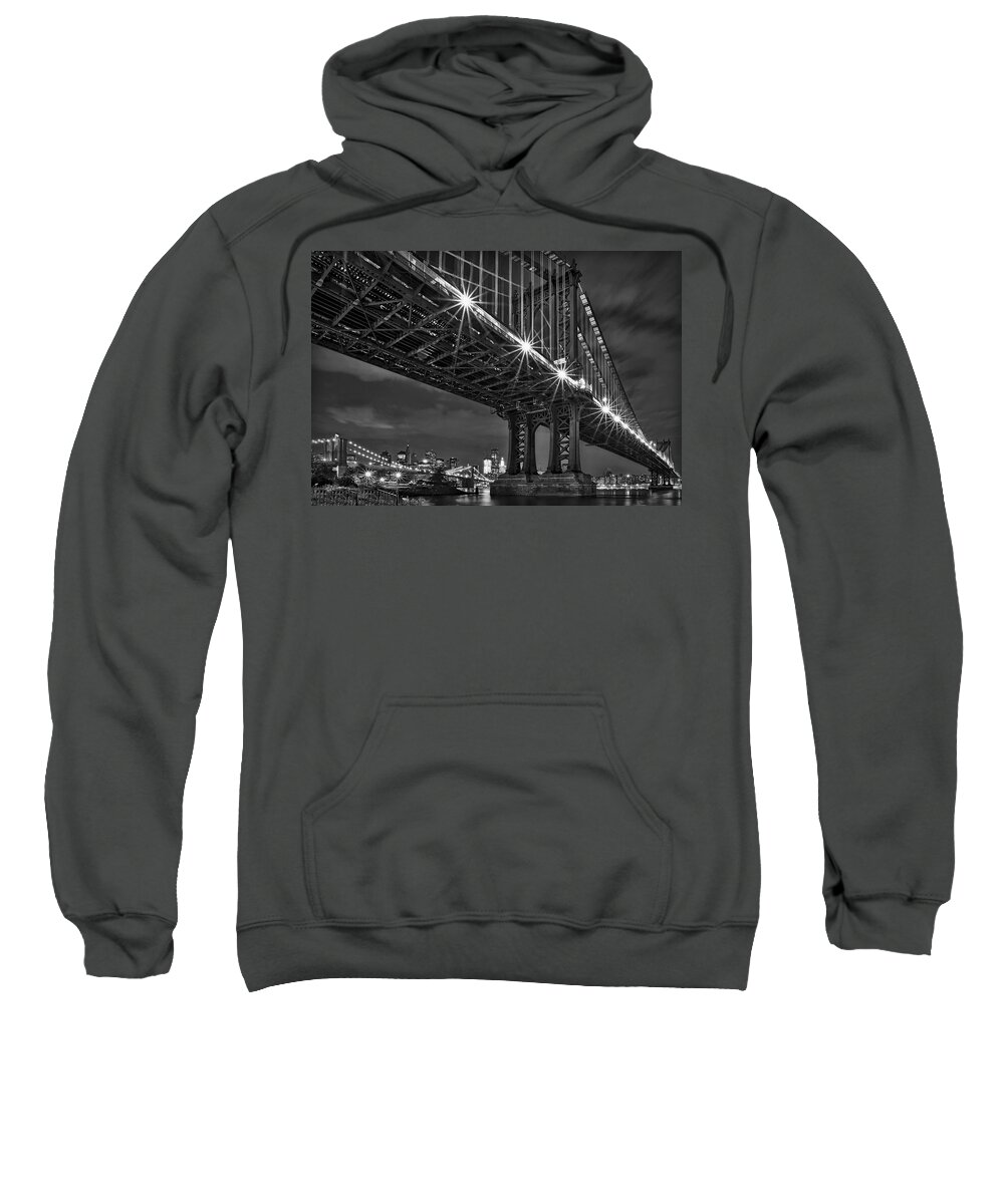 Manhattan Bridge Sweatshirt featuring the photograph Manhattan Bridge Frames The Brooklyn Bridge by Susan Candelario