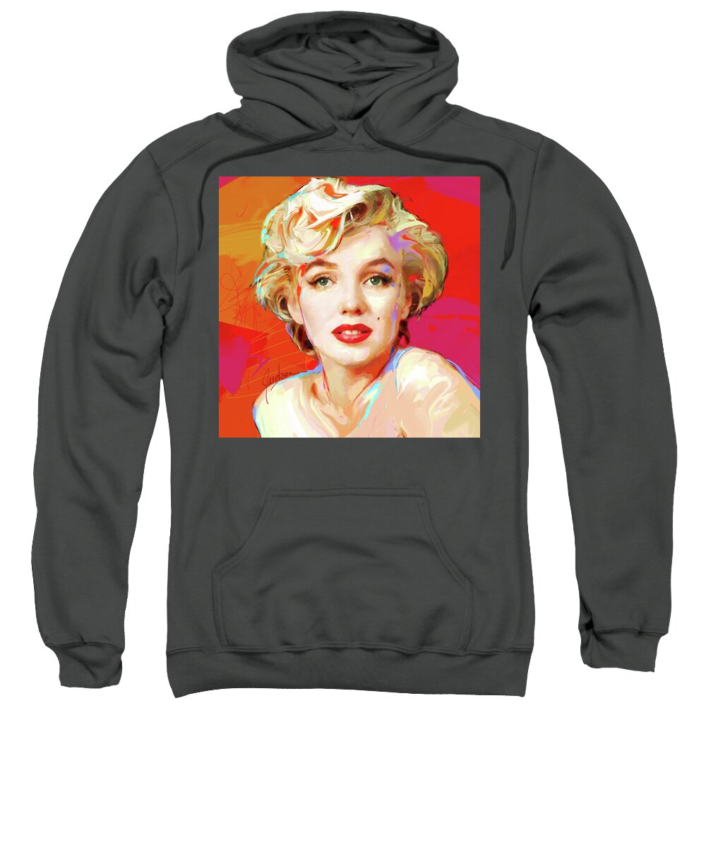 Marilyn Sweatshirt featuring the painting Marilyn Monroe 4 Red by Jackie Medow-Jacobson