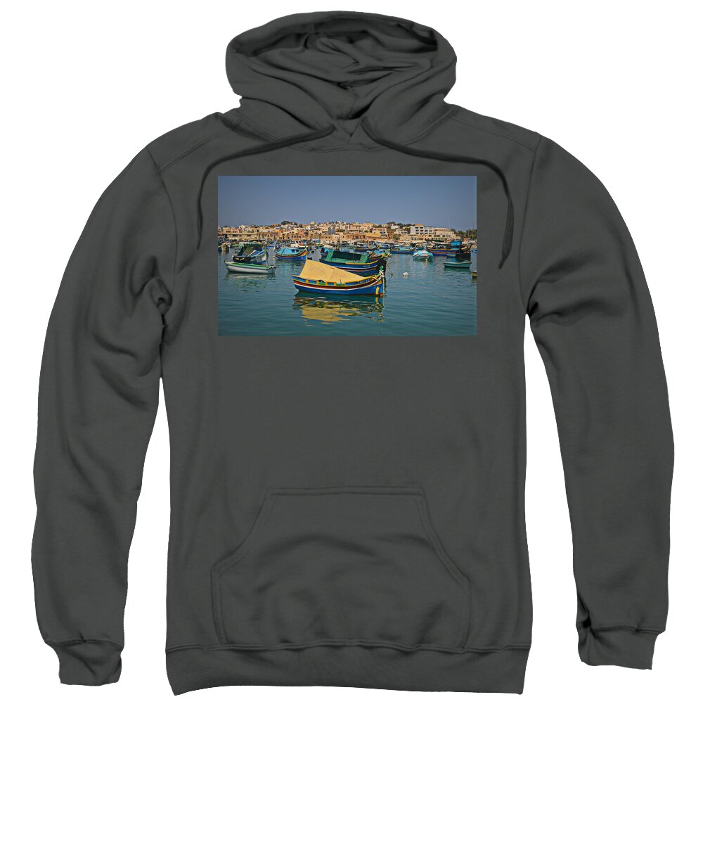 Marsaxlokk Sweatshirt featuring the photograph Marsaxlokk by Jonathan Kerckhaert