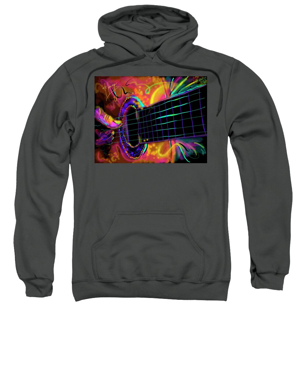 Guitar Sweatshirt featuring the painting Medianoche by DC Langer