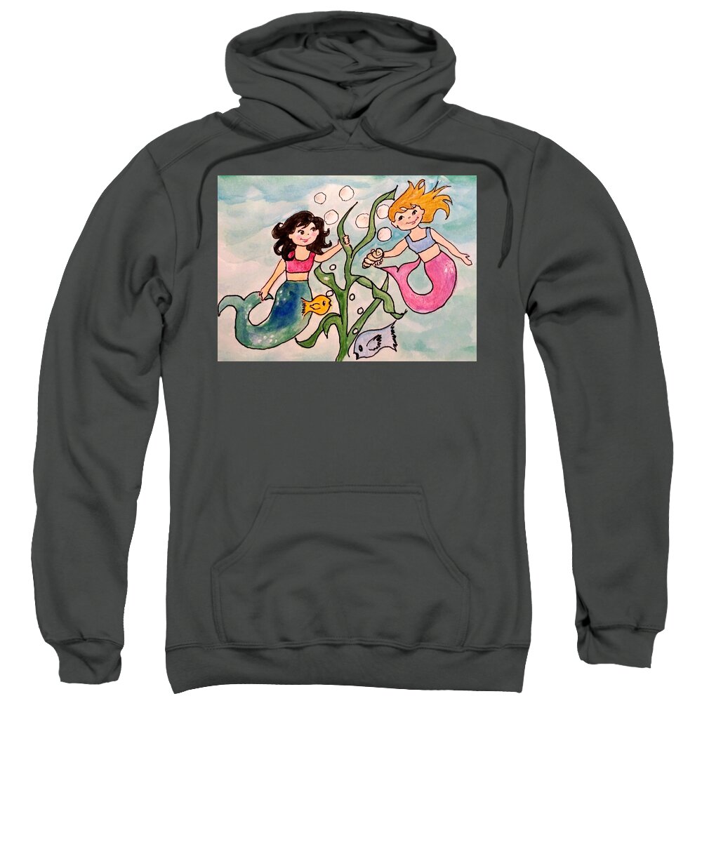 Mermaids Sweatshirt featuring the painting Mermaids and Friends by Cheryl Wallace