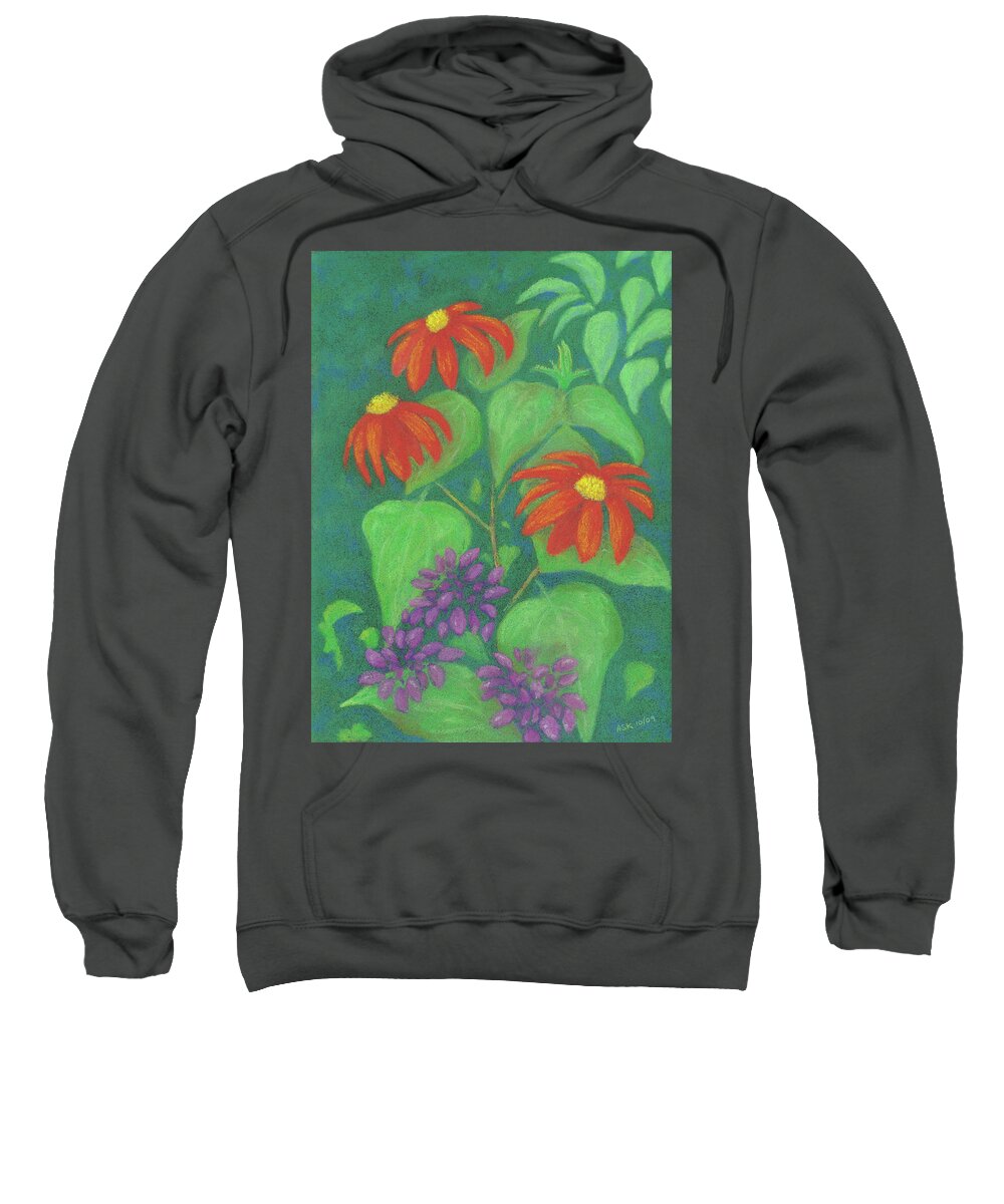 Sunflowers Sweatshirt featuring the pastel Mexican Sunflowers and Cleome by Anne Katzeff