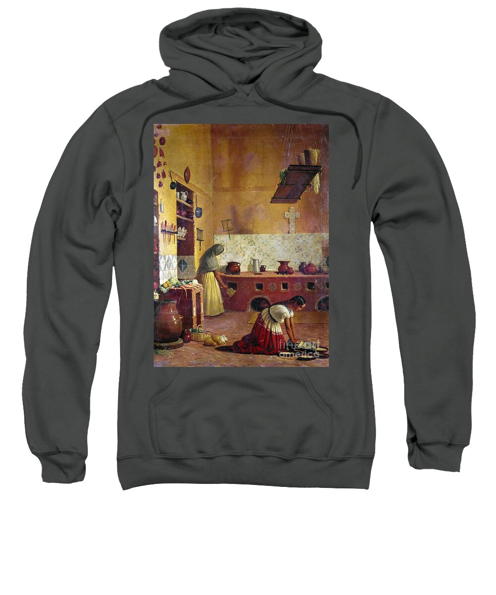 1850 Sweatshirt featuring the painting MEXICO KITCHEN, c1850 by Unknown