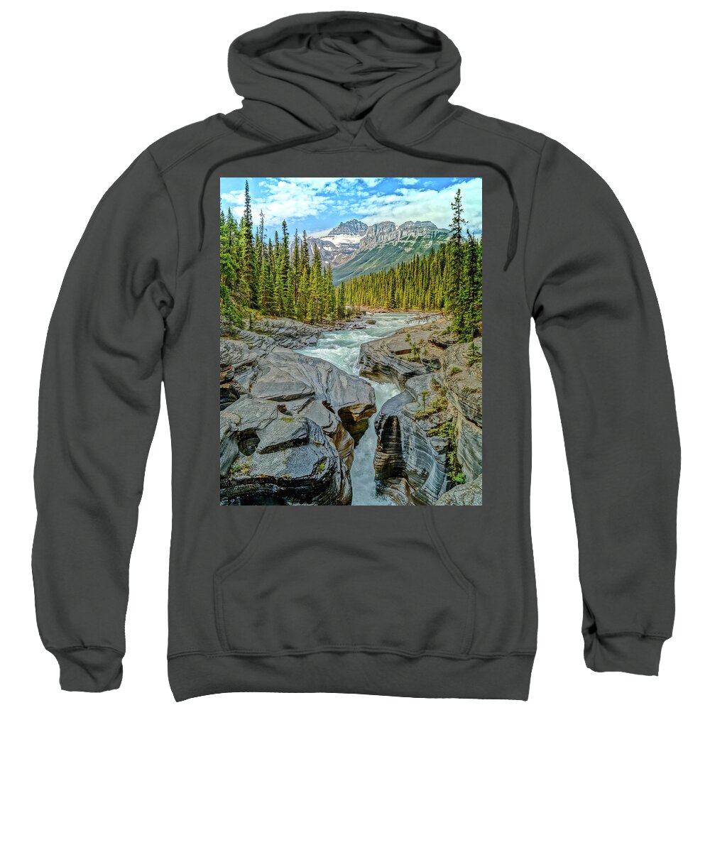 Alberta Sweatshirt featuring the photograph Mistaya Canyon P/D by Joe Kopp