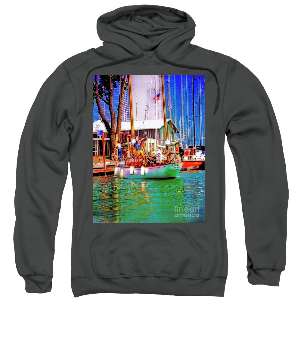 Misty Sweatshirt featuring the photograph Misty Chicago Chicago Yacht Club by Tom Jelen