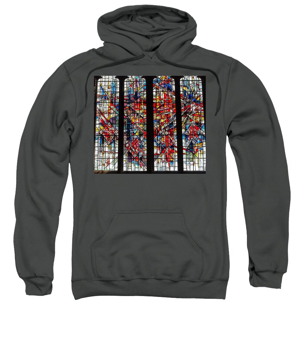 Stained Glass Modern City Chester Cathedral Westminster Church Coloured Designed Art Conceptual Creative North West England Sweatshirt featuring the photograph Modern Stained Glass by Jeff Townsend