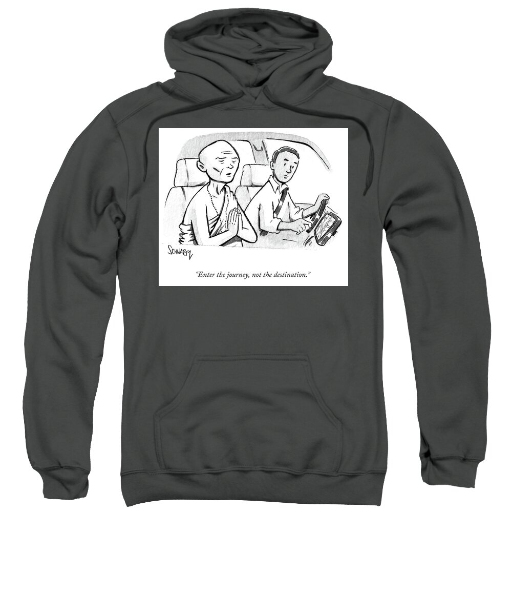 05/29/2017 enter The Journey Sweatshirt featuring the drawing Monk enters a cab with no destination. by Benjamin Schwartz