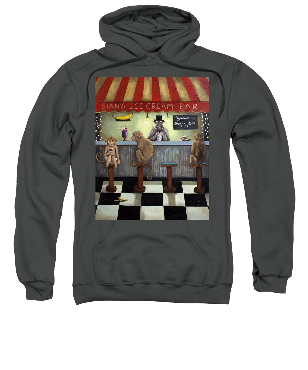 Bar Sweatshirt featuring the painting Monkey Business by Leah Saulnier The Painting Maniac