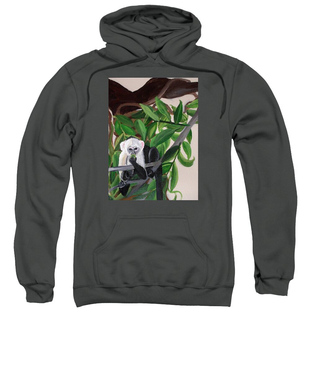 Tropical Sweatshirt featuring the painting Monkey detail 2 from Mural by Anne Cameron Cutri
