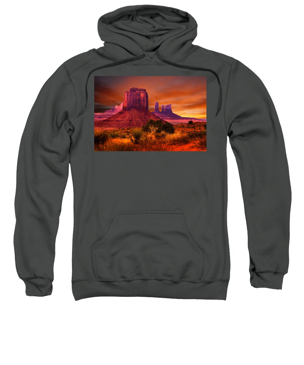 Monument Valley Sweatshirt featuring the photograph Monument Valley Sunset by Harry Spitz