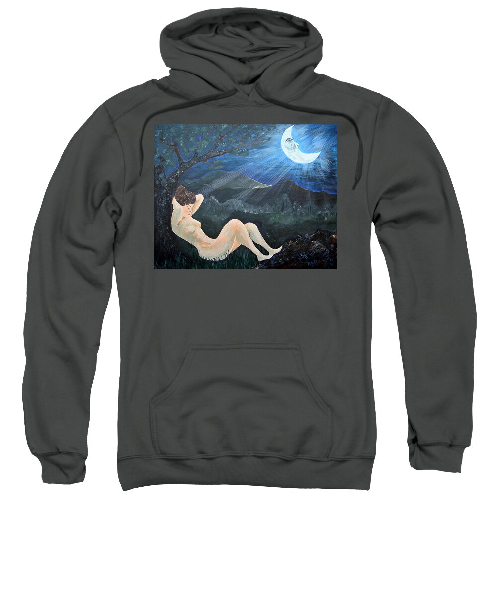 Woman Sweatshirt featuring the painting Moonlight And Sorrow by Donna Blackhall