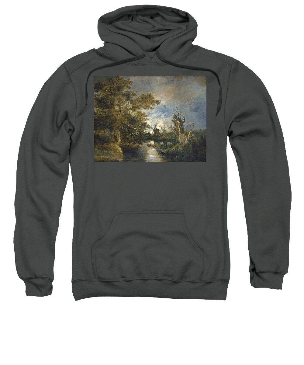 John Crome Sweatshirt featuring the painting Moonlight On The Yare by John Chrome