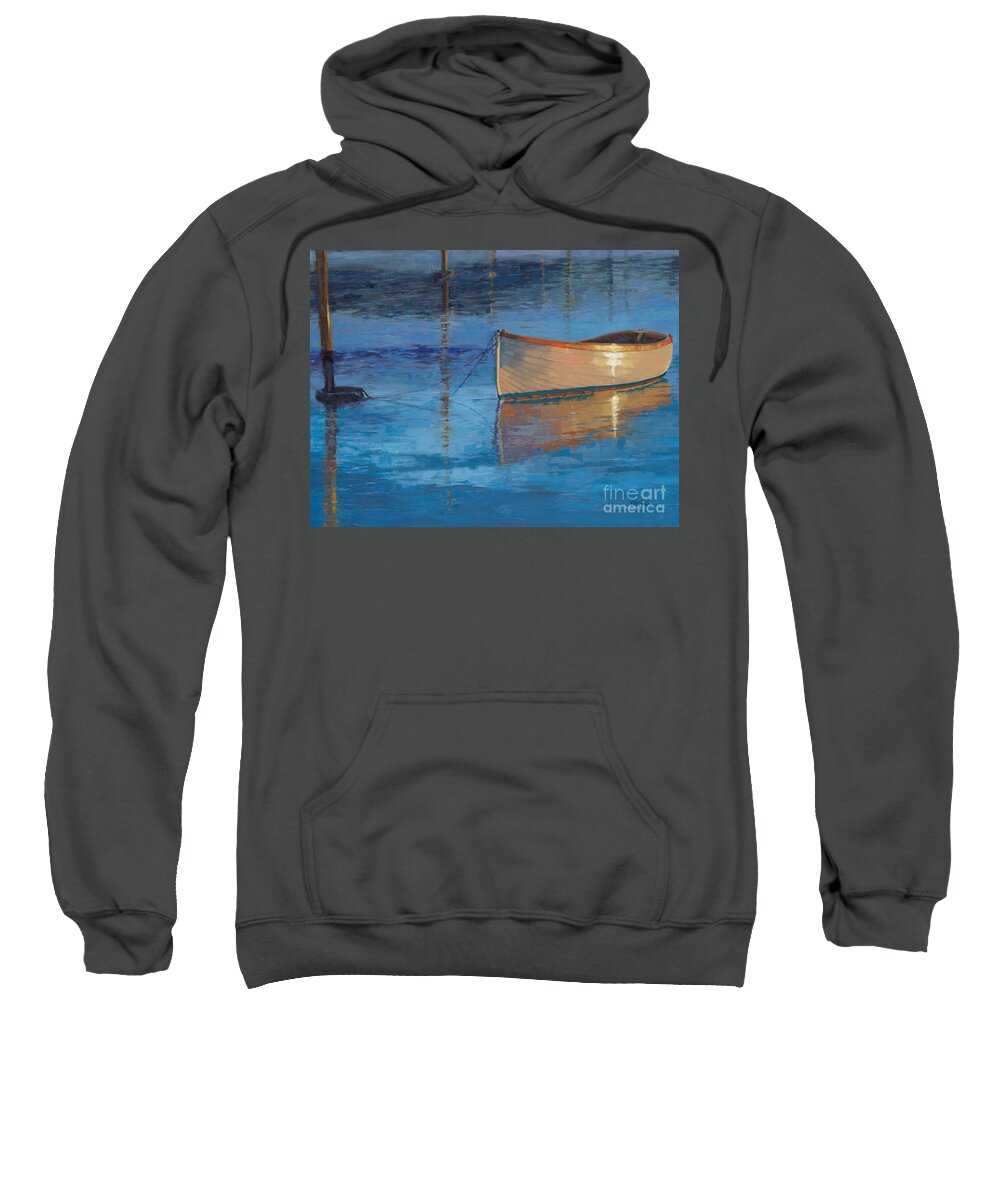 Boat Sweatshirt featuring the painting Moored in Light-SOLD by Nancy Parsons