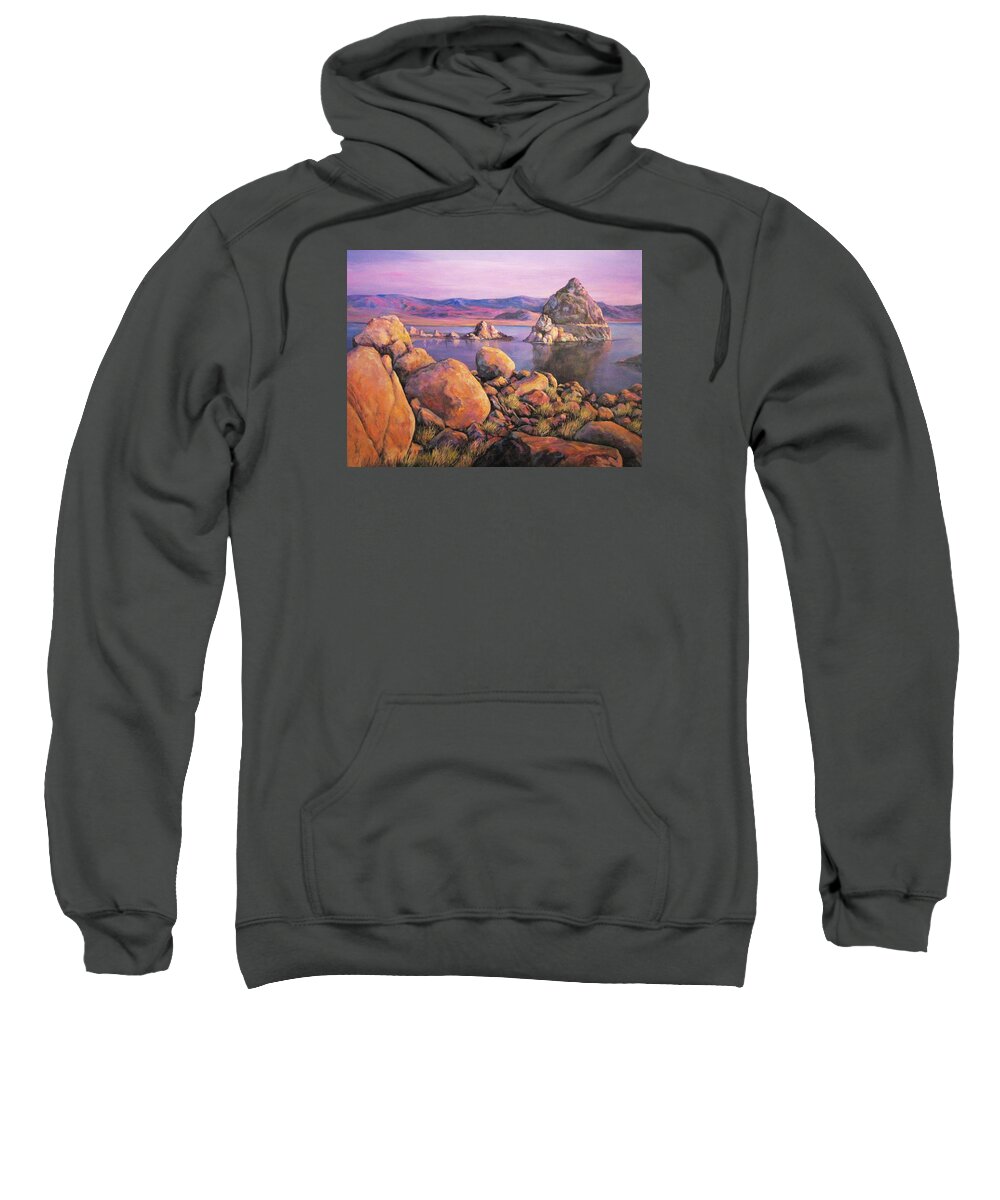 Nature Sweatshirt featuring the painting Morning Colors at Lake Pyramid by Donna Tucker