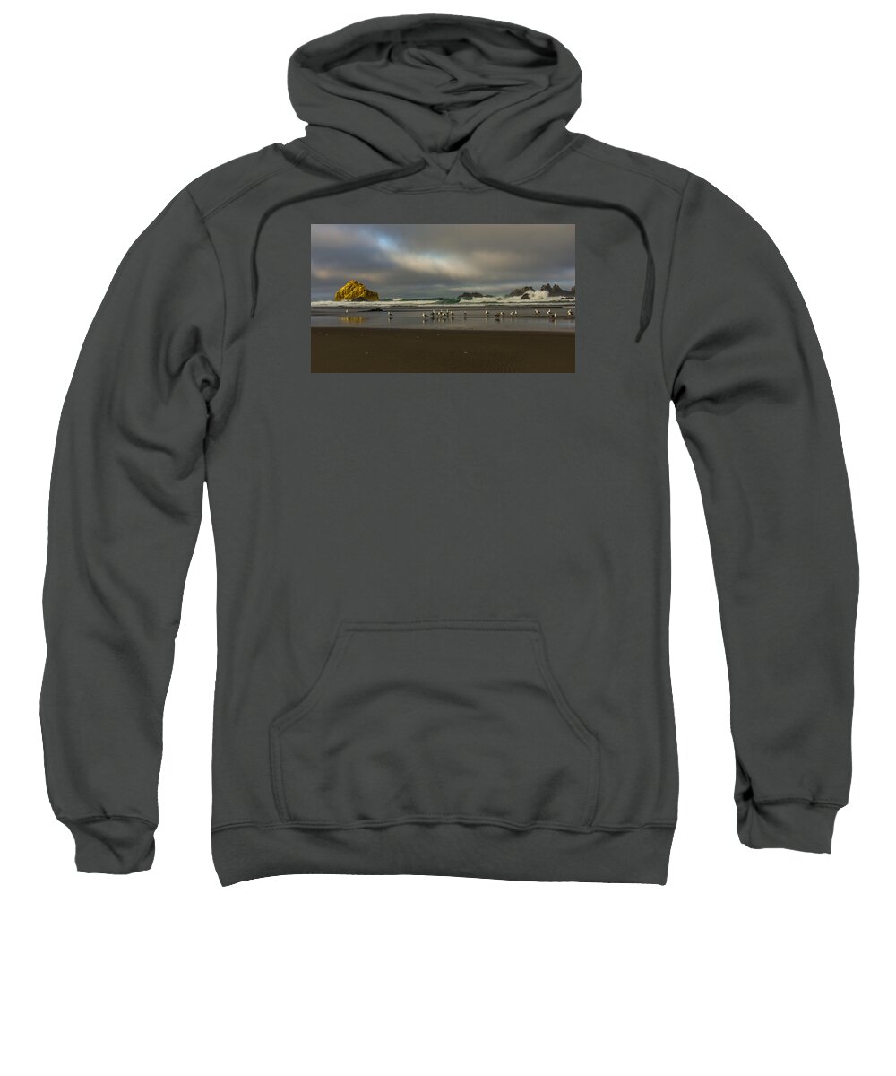 Bandon Or Sweatshirt featuring the photograph Morning light on the Beach by Ulrich Burkhalter