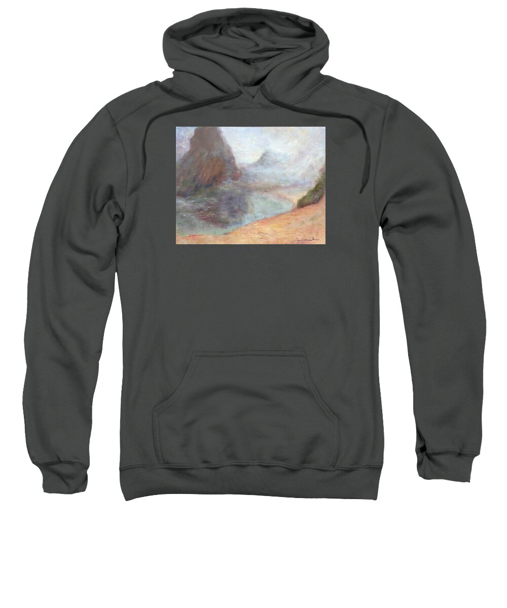 Quin Sweetman Sweatshirt featuring the painting Morning Mist - Original Contemporary Impressionist Painting - Seascape with Fog by Quin Sweetman