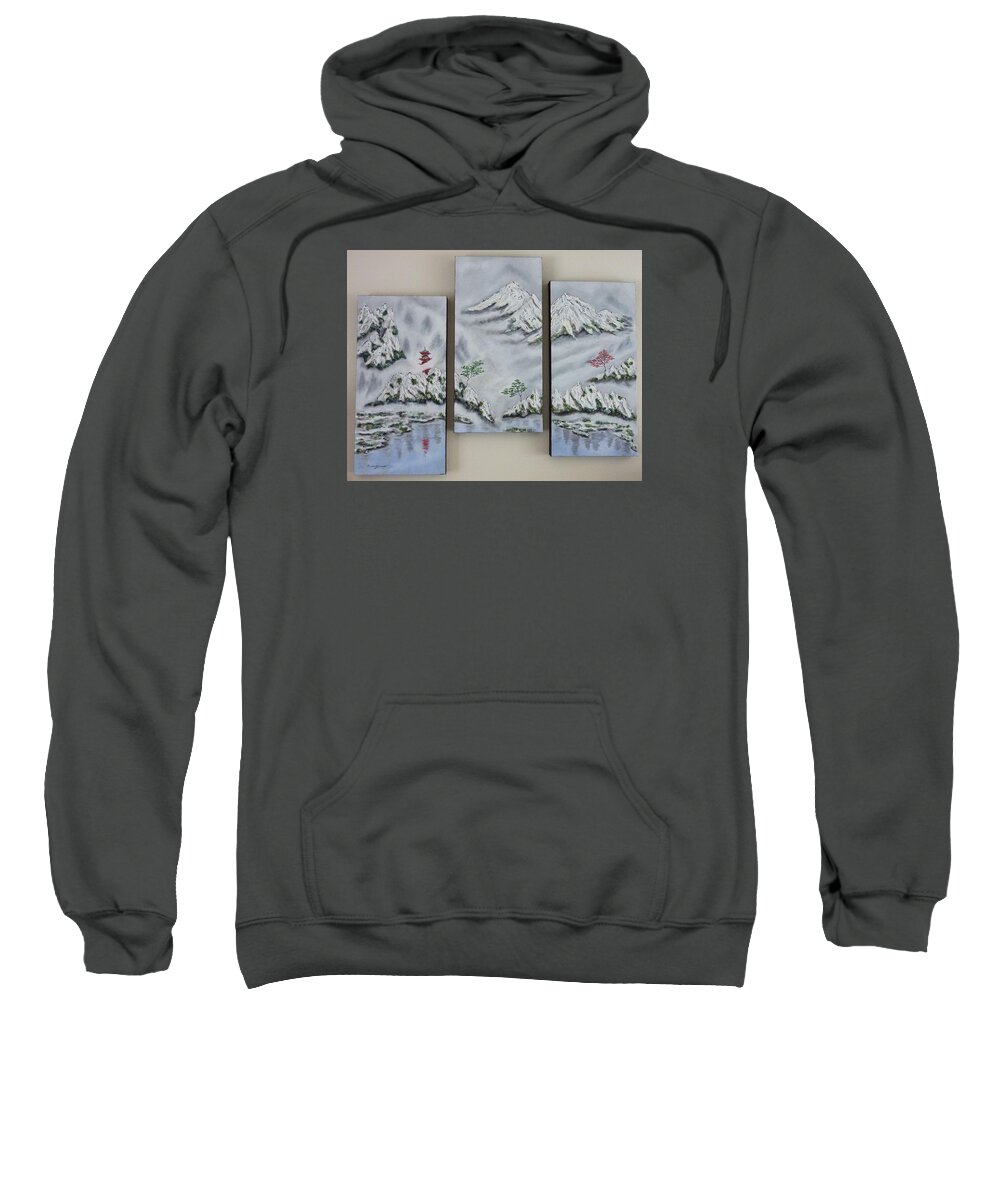 Morning Mist Sweatshirt featuring the painting Morning Mist Triptych by Amelie Simmons