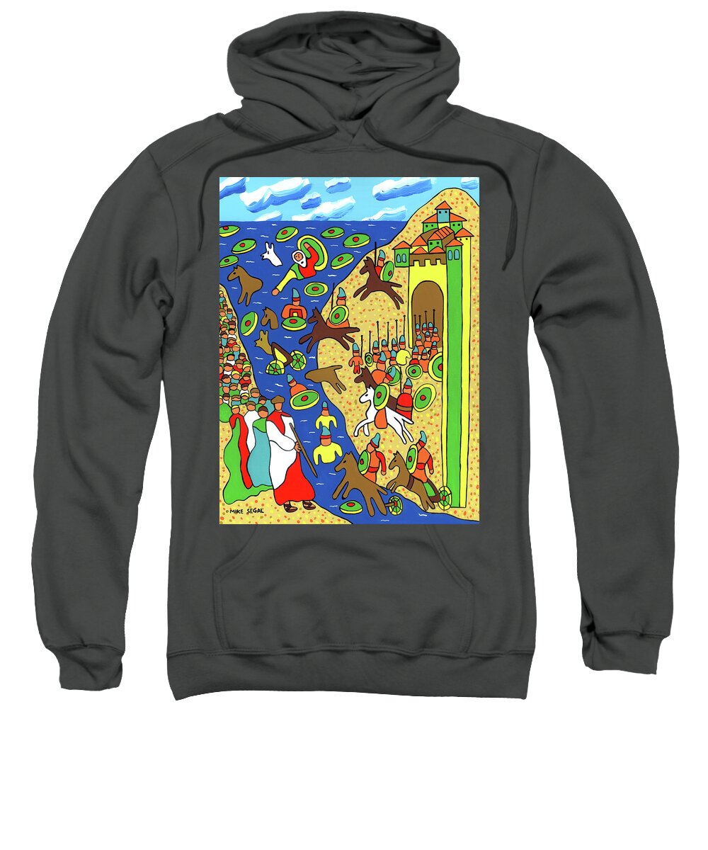 Moses Sweatshirt featuring the painting Moses Parting the Red Sea by Mike Segal