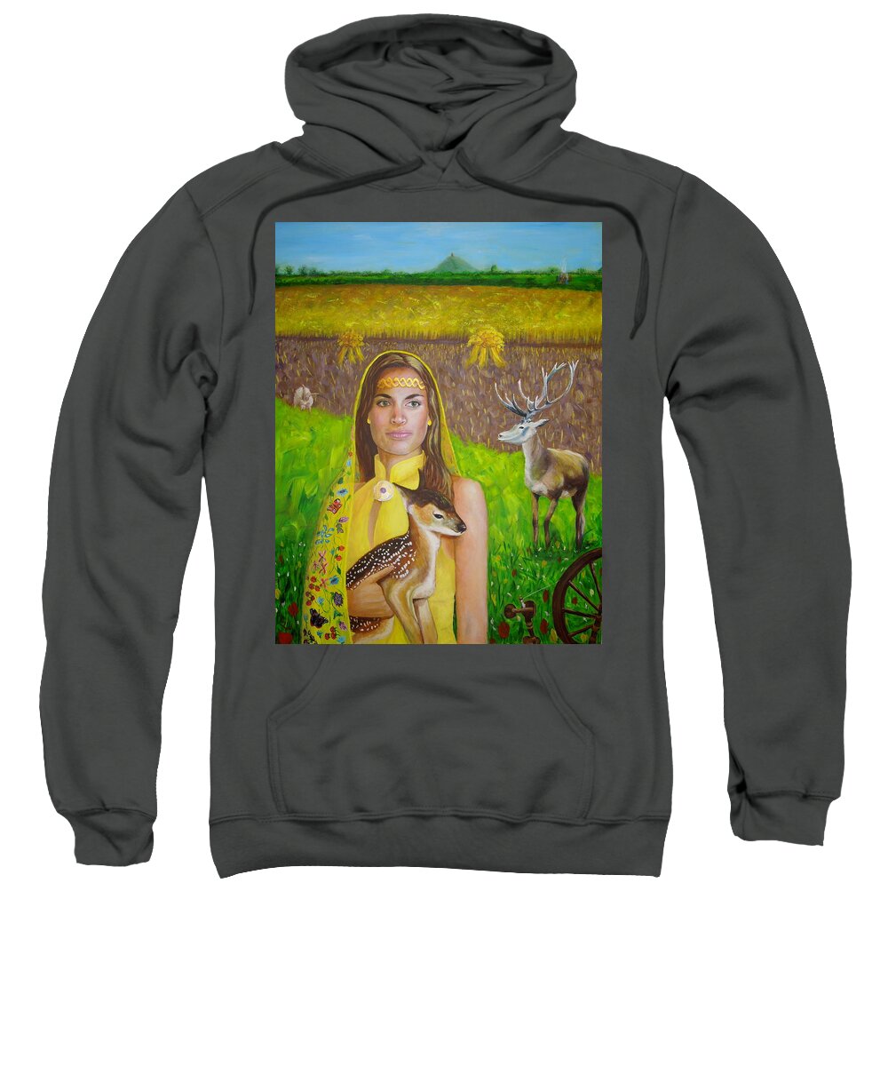 Fine Art Sweatshirt featuring the painting Mother Goddess Ker - Lammas by Shirley Wellstead