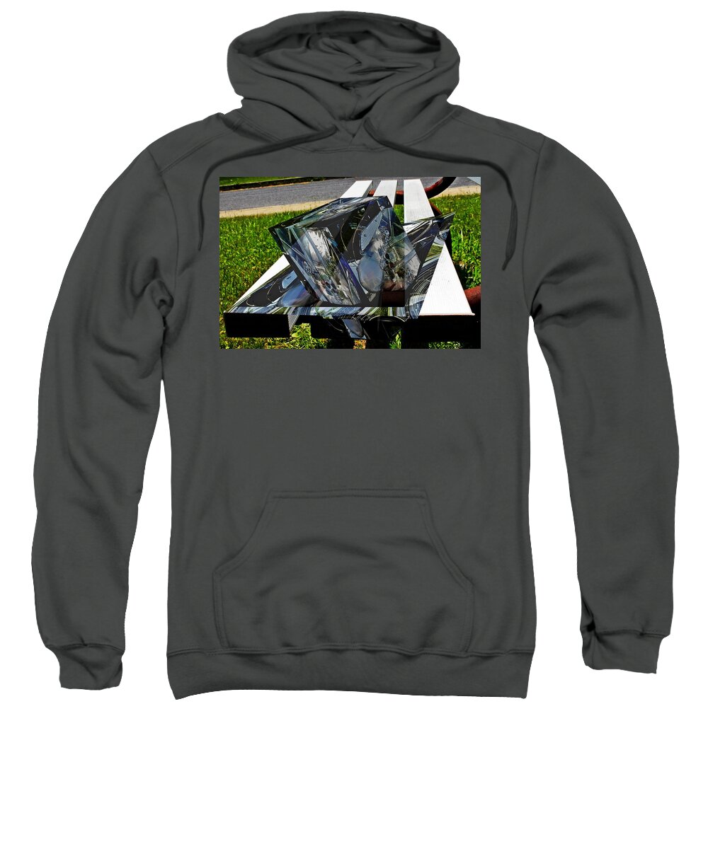 Cars Sweatshirt featuring the digital art Motorcycle and park bench as art by Karl Rose