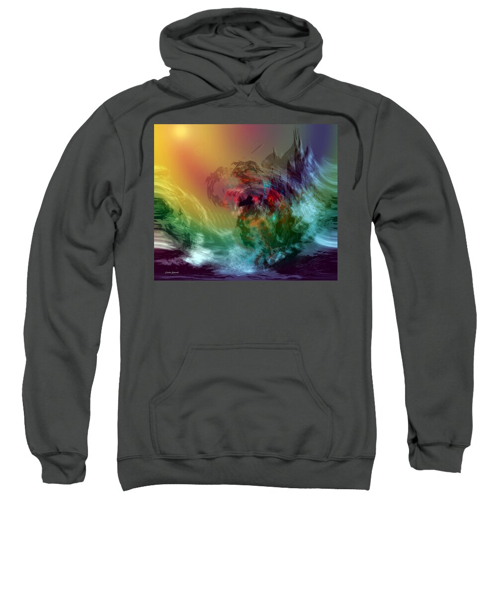 Sea Art Sweatshirt featuring the digital art Mountains crumble to the Sea by Linda Sannuti
