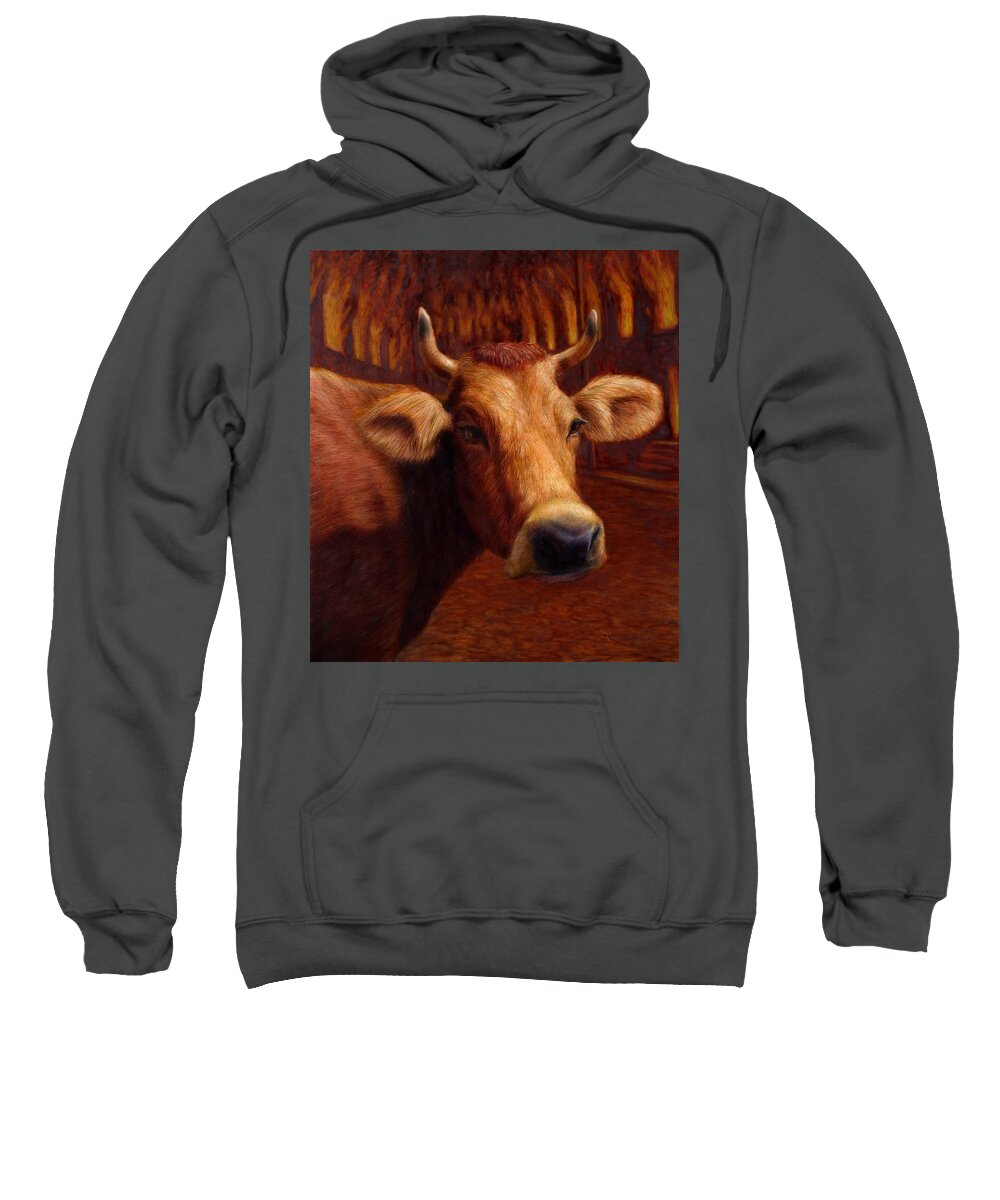 Cow Sweatshirt featuring the painting Mrs. O'Leary's Cow by James W Johnson