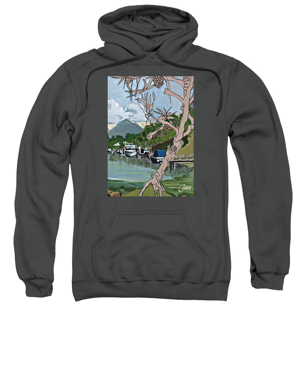 Noosa & Nearby Sweatshirt featuring the painting Mt Cooroy from Noosa Sound by Joan Cordell