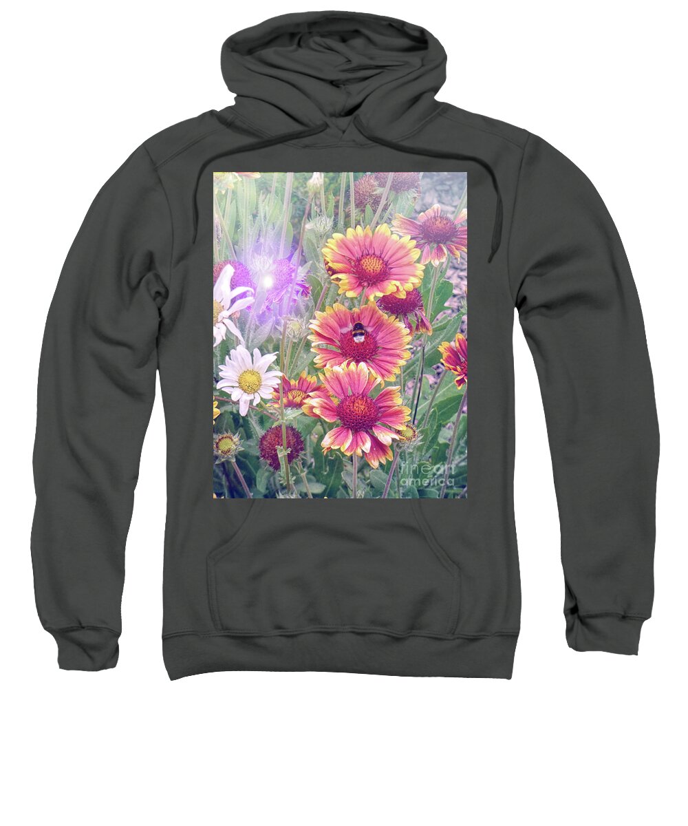 Flowers Sweatshirt featuring the photograph Multi Coloured Flowers with Bee by Lynn Bolt