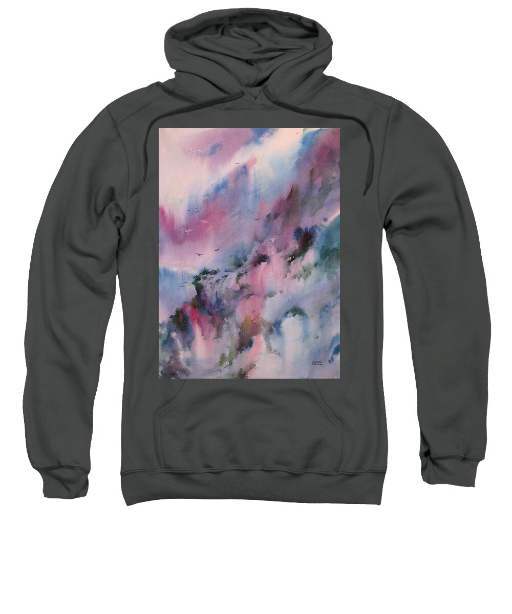 Landscape Sweatshirt featuring the painting Mystical Mountains by Sandeep Khedkar