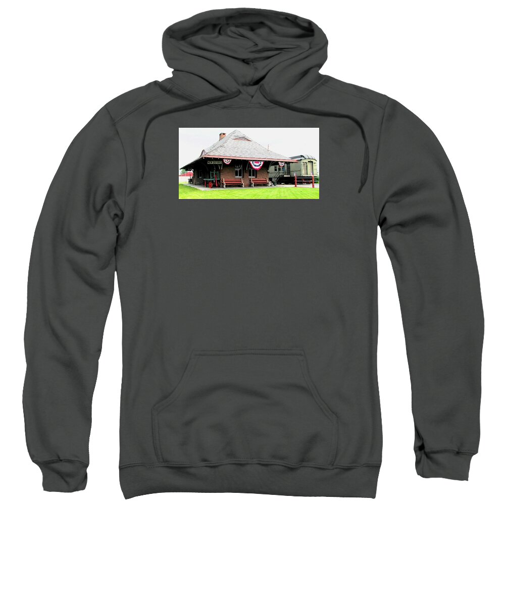 New Oxford Sweatshirt featuring the photograph New Oxford Pennsylvania Train Station by Angela Davies