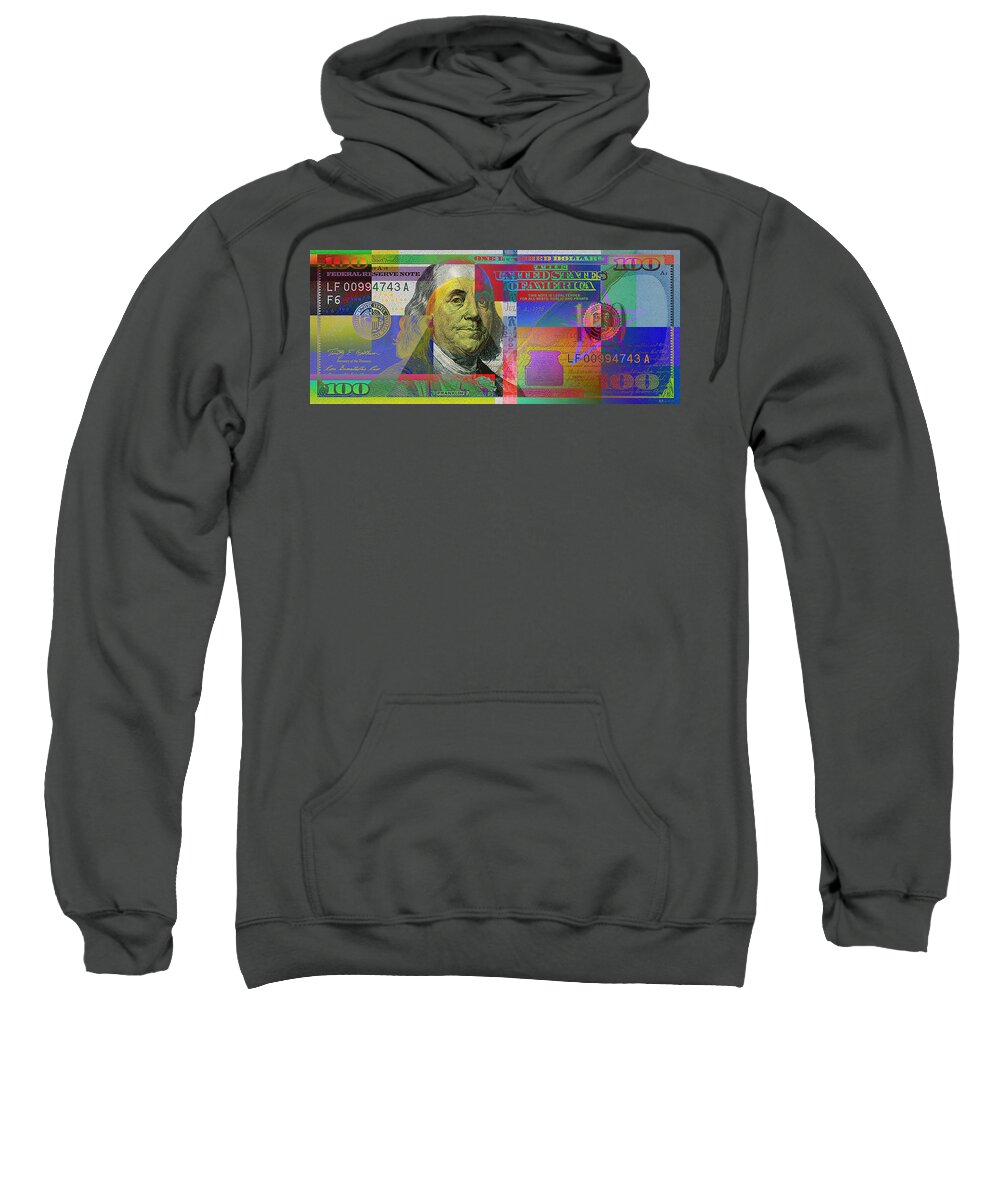 Visual Art Pop By Serge Averbukh Sweatshirt featuring the photograph New Pop-colorized One Hundred US Dollar Bill by Serge Averbukh