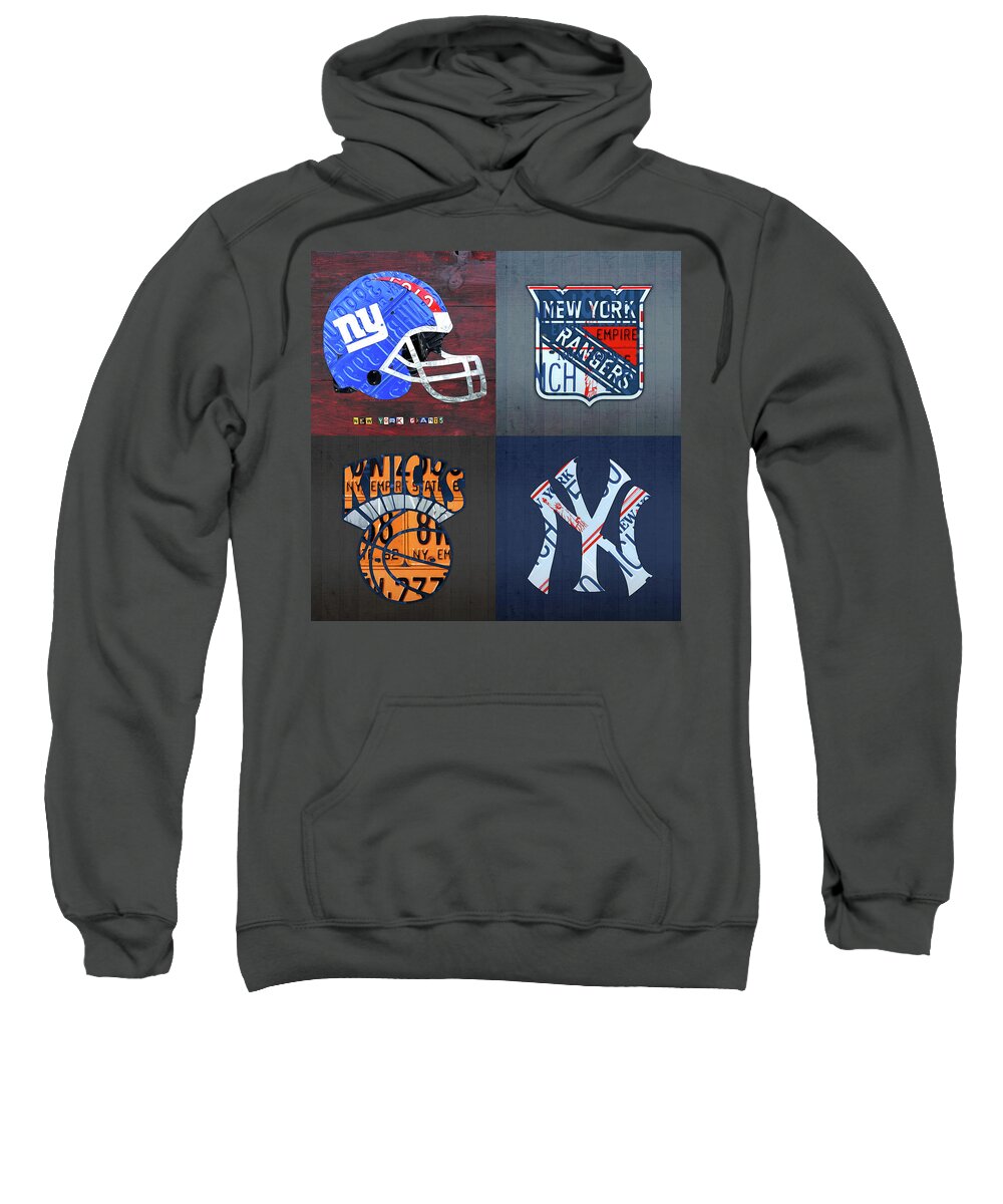 New York Sports Team License Plate Art Giants Rangers Knicks Yankees Adult  Pull-Over Hoodie by Design Turnpike - Instaprints