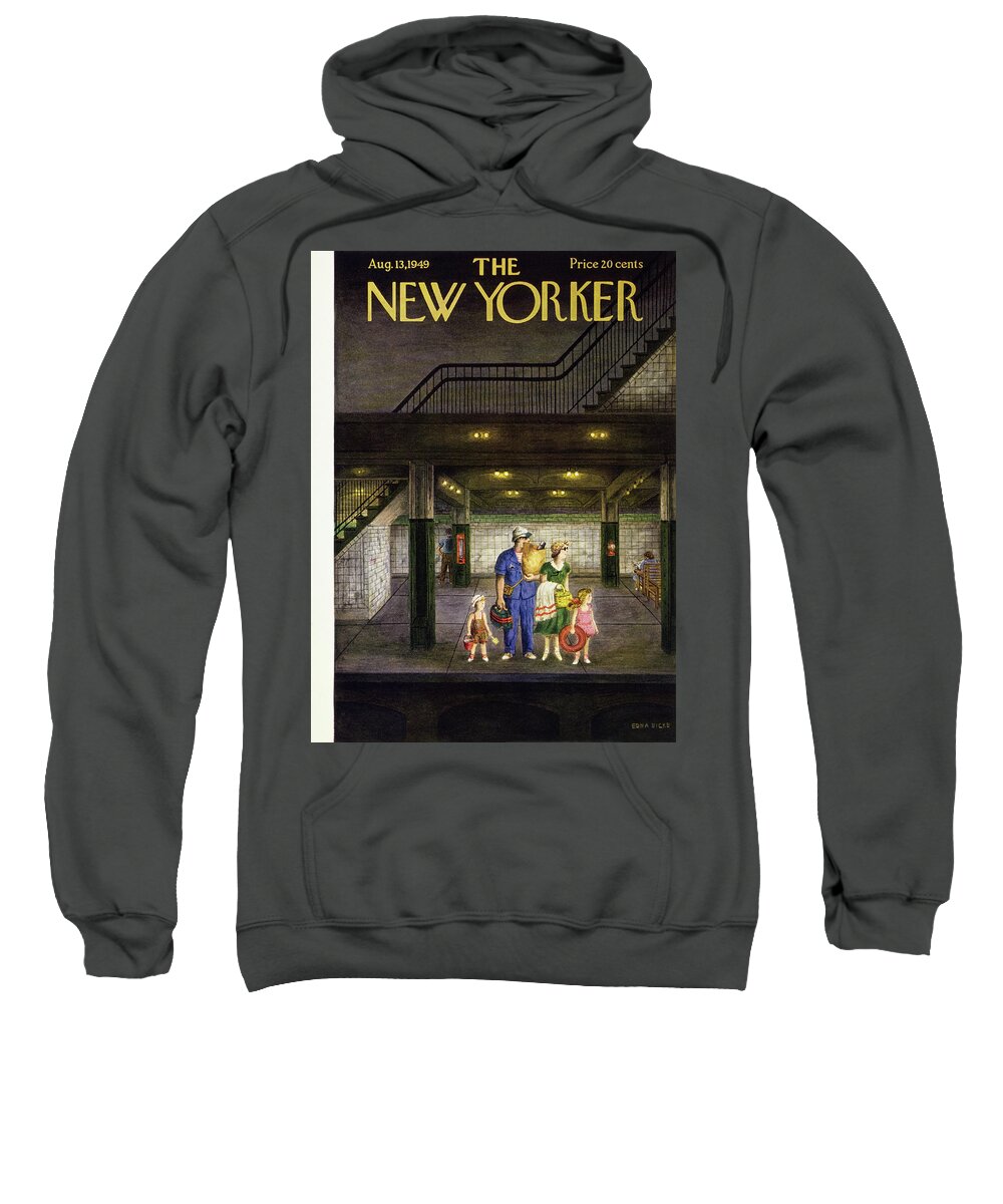 Family Sweatshirt featuring the painting New Yorker August 13 1949 by Edna Eicke