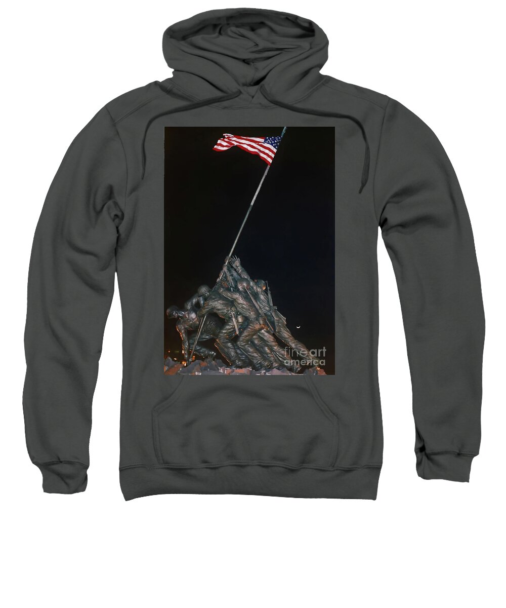 Iwo Jima Sweatshirt featuring the photograph Night - Iwo Jima - Memorial by D Hackett