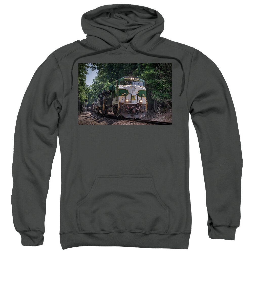 #railroad #railroads Train #trains Sweatshirt featuring the photograph Norfolk Southern Heritage Southern Unit 8099 at Jefferson Township IN by Jim Pearson