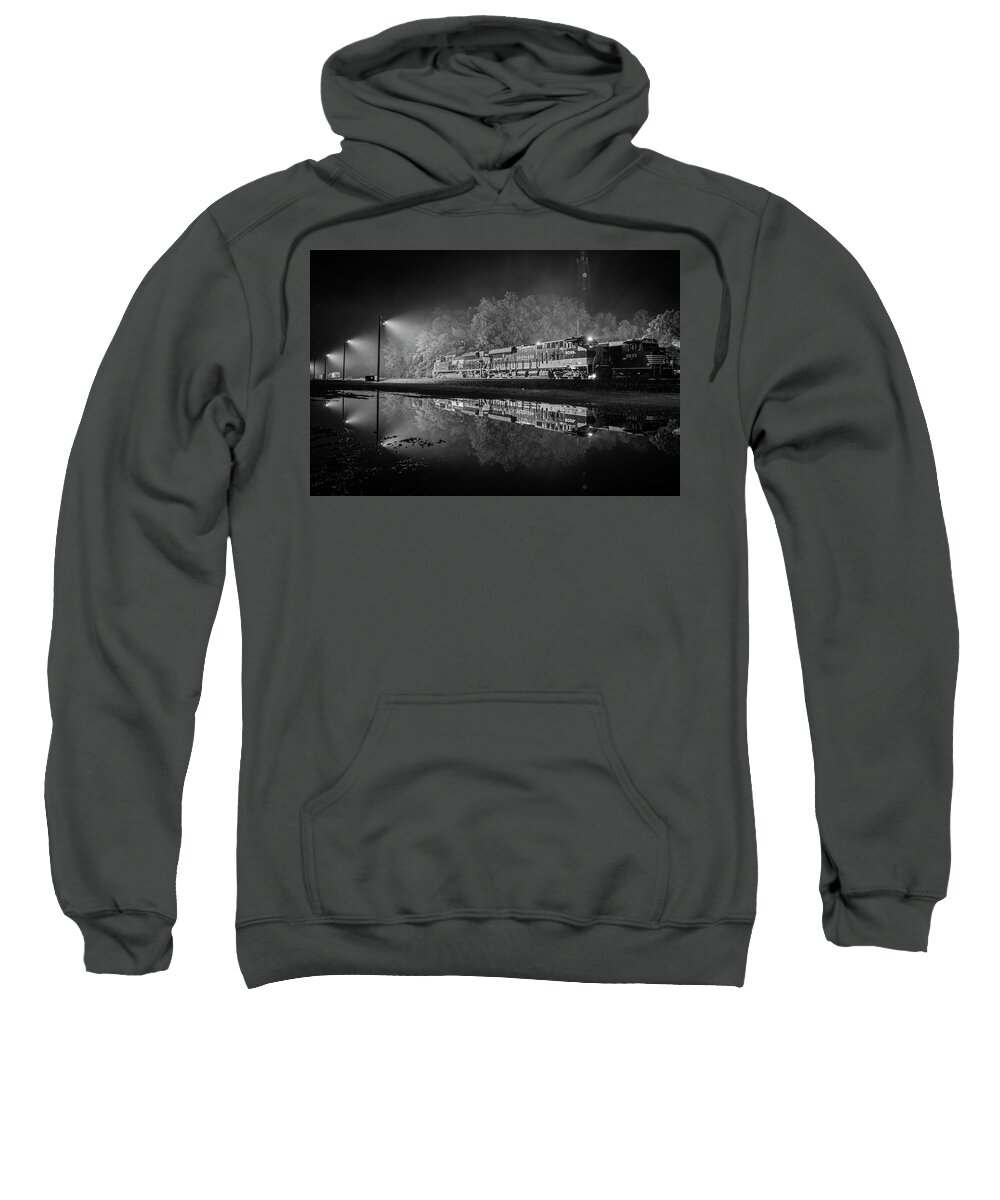 #railroad #railroads Train #trains Sweatshirt featuring the photograph NS Heritage 8099, Southern Unit in Black and White by Jim Pearson