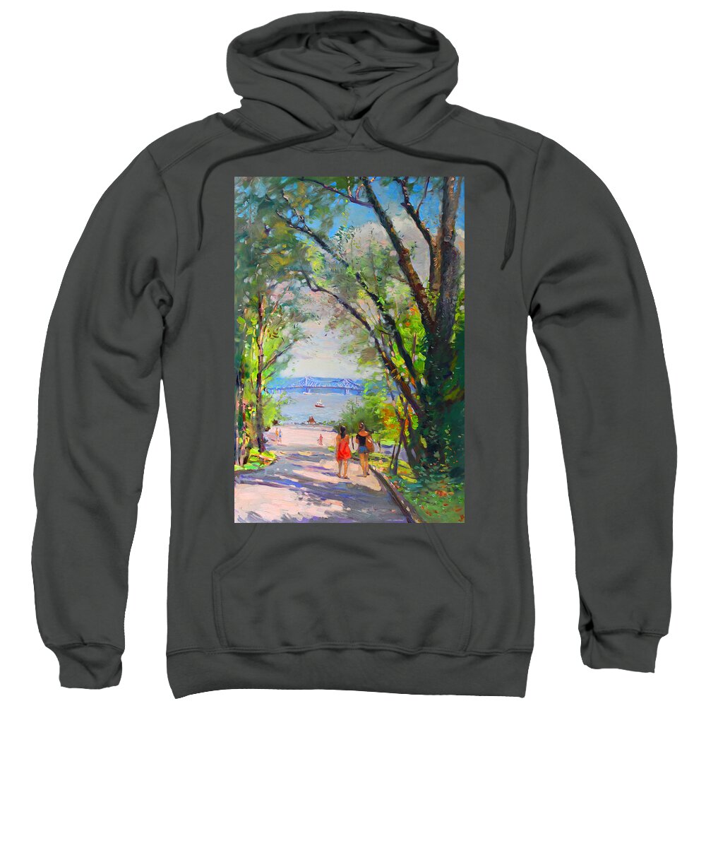 Nyack Park Sweatshirt featuring the painting Nyack Park a Beautiful Day for a Walk by Ylli Haruni