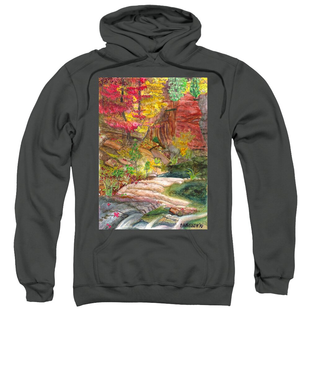 Red Maple Sweatshirt featuring the painting Oak Creek West Fork by Eric Samuelson