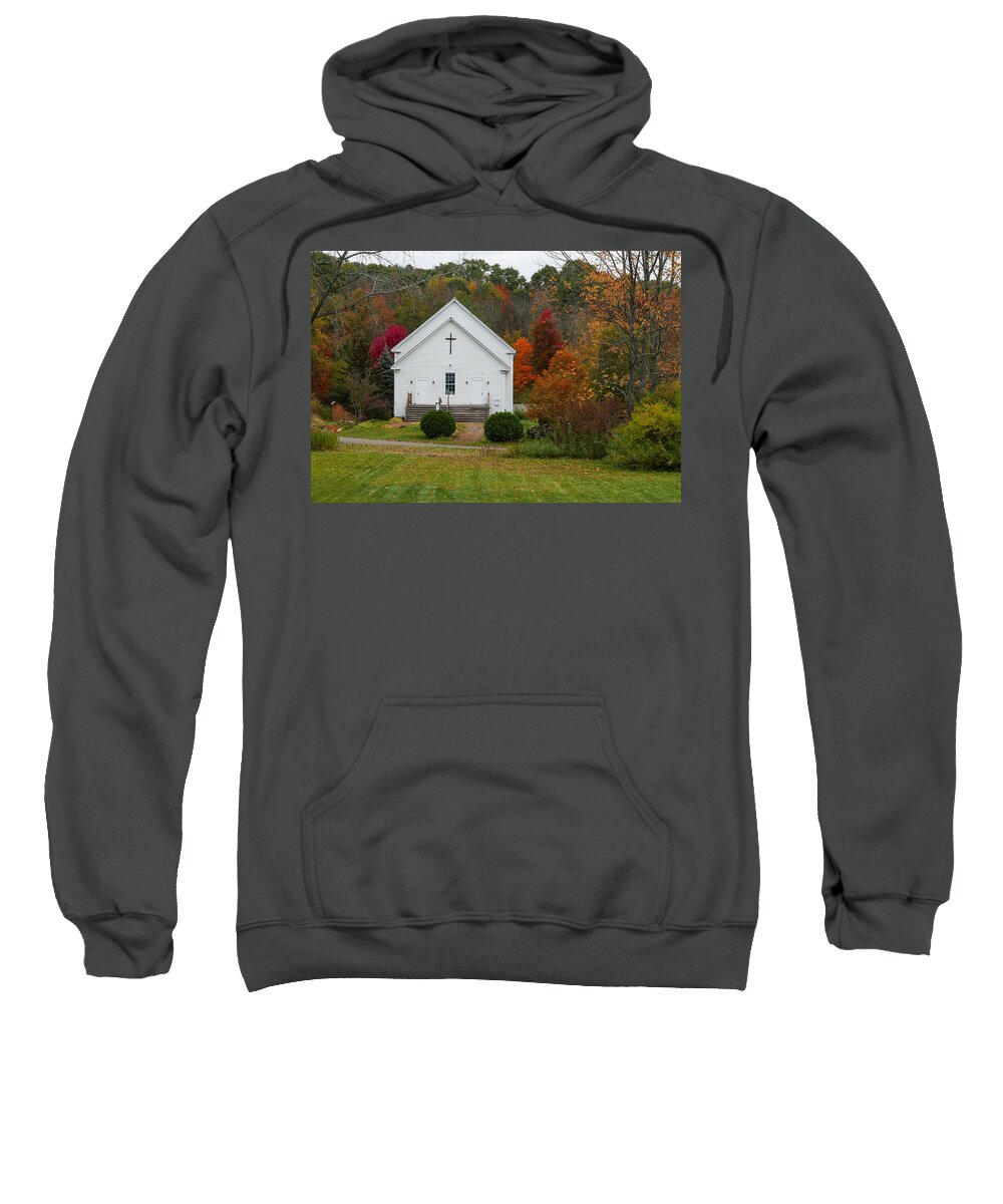 New England Church Sweatshirt featuring the photograph Old New England Church in Colorful Fall Foliage by Robert Bellomy