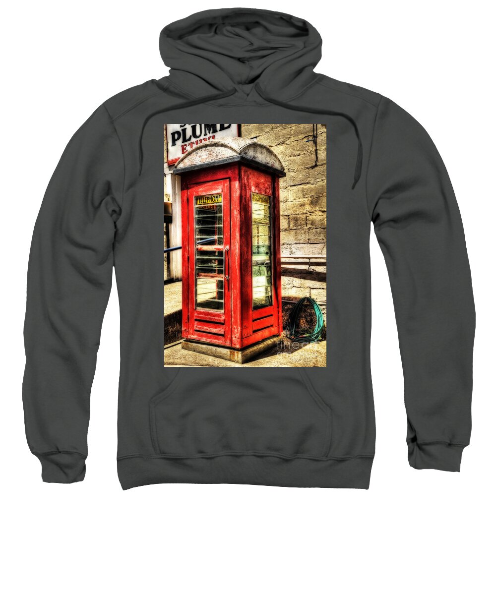 Photography Sweatshirt featuring the photograph Old Red Phone Booth by Kaye Menner