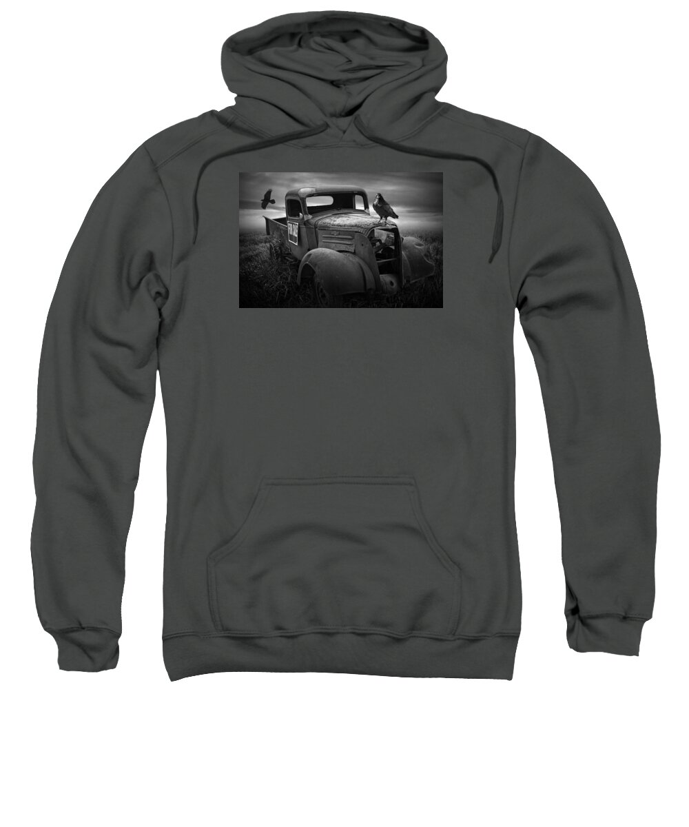Vintage Sweatshirt featuring the photograph Old Vintage Chevy Pickup Truck with Ravens by Randall Nyhof