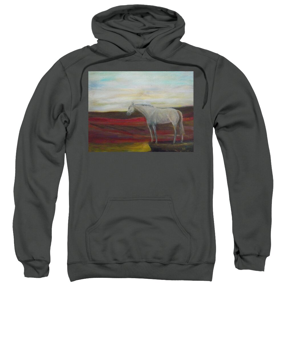 Horse Sweatshirt featuring the painting On the Edge by Susan Esbensen