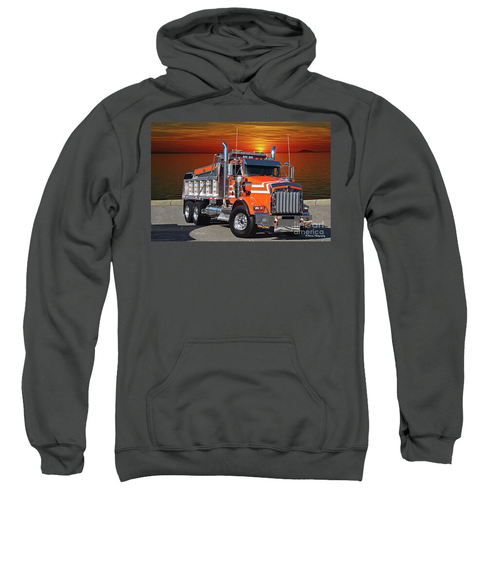 Kenworth Sweatshirt featuring the photograph Orange Kenworth Dump Truck by Randy Harris