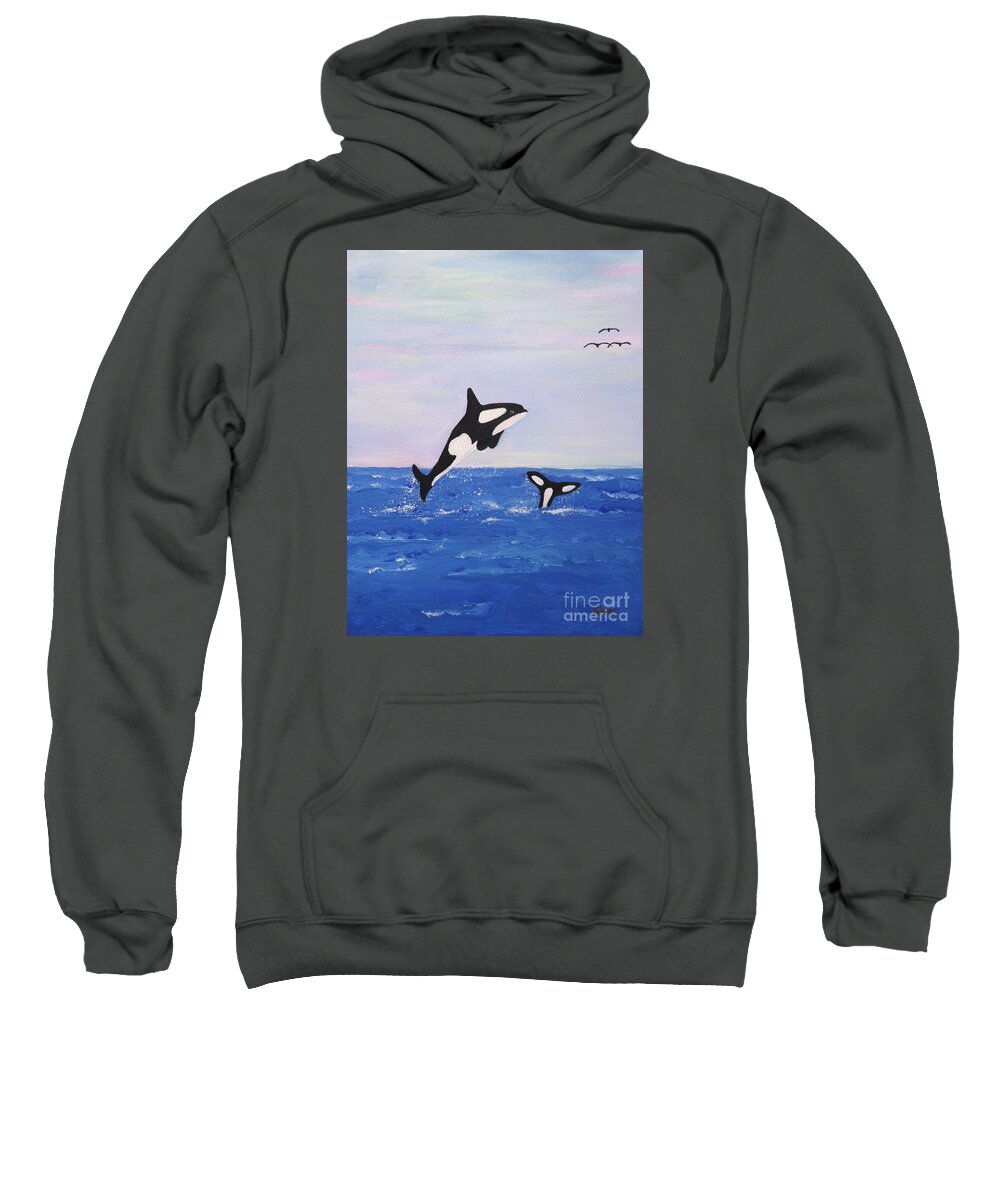 Orcas Sweatshirt featuring the painting Orcas in the Morning by Karen Jane Jones