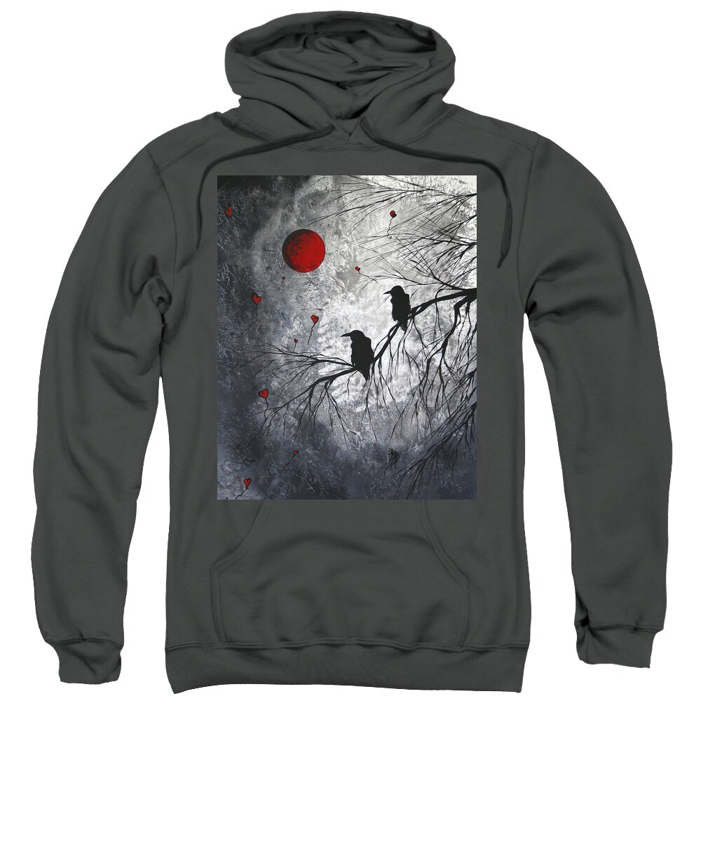Birds Sweatshirt featuring the painting Original Abstract Surreal Raven Red Blood Moon Painting The Overseers by MADART by Megan Aroon