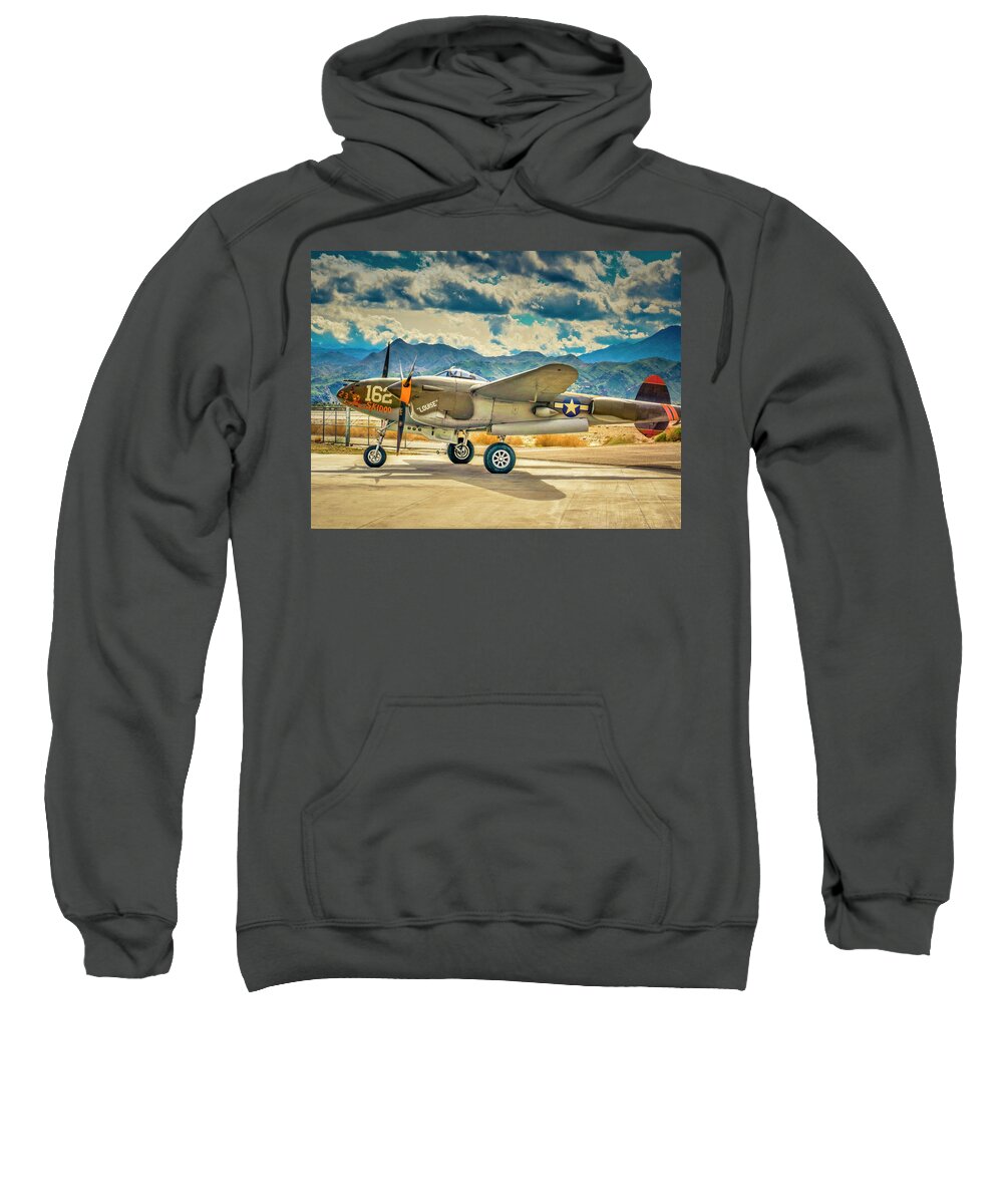 P-38 Lightening Sweatshirt featuring the photograph P38 Fly In by Sandra Selle Rodriguez