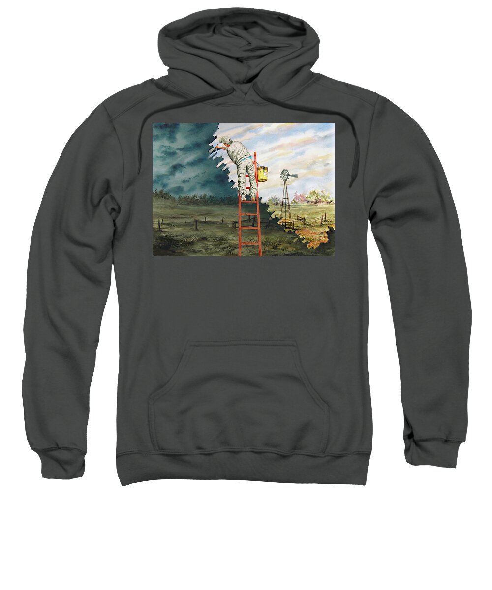 Landscape Sweatshirt featuring the painting Paintin Up A Storm by Sam Sidders
