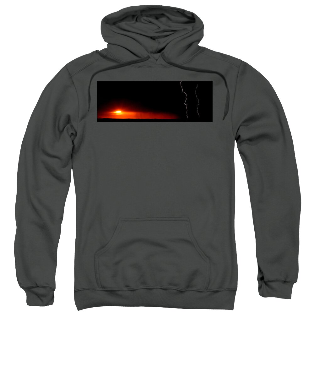  Sweatshirt featuring the digital art Panoramic Lightning Storm and sunset by Mark Duffy